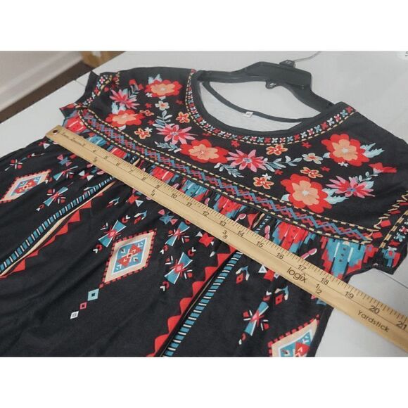 Women's Black & Red Floral Short Sleeve Shift Dress M - Picture 4 of 8